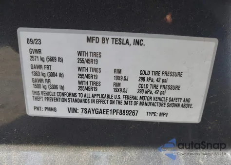 2023 Tesla Model Y Awd/Long Range Dual Motor All-Wheel Drive из США, поврежденный, VIN 7SAYGAEE1PF889267